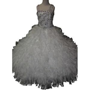 NEW LITTLE ROSIE girl's glitz long pageant dress in white